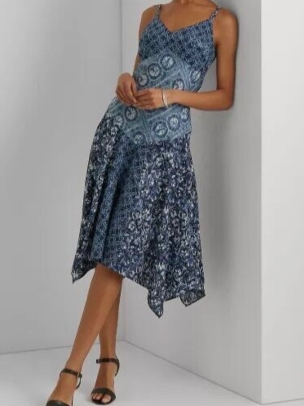 RALPH LAUREN WOMENS SLEEVELESS BLUE DENIM PATCHWORK DESIGN
